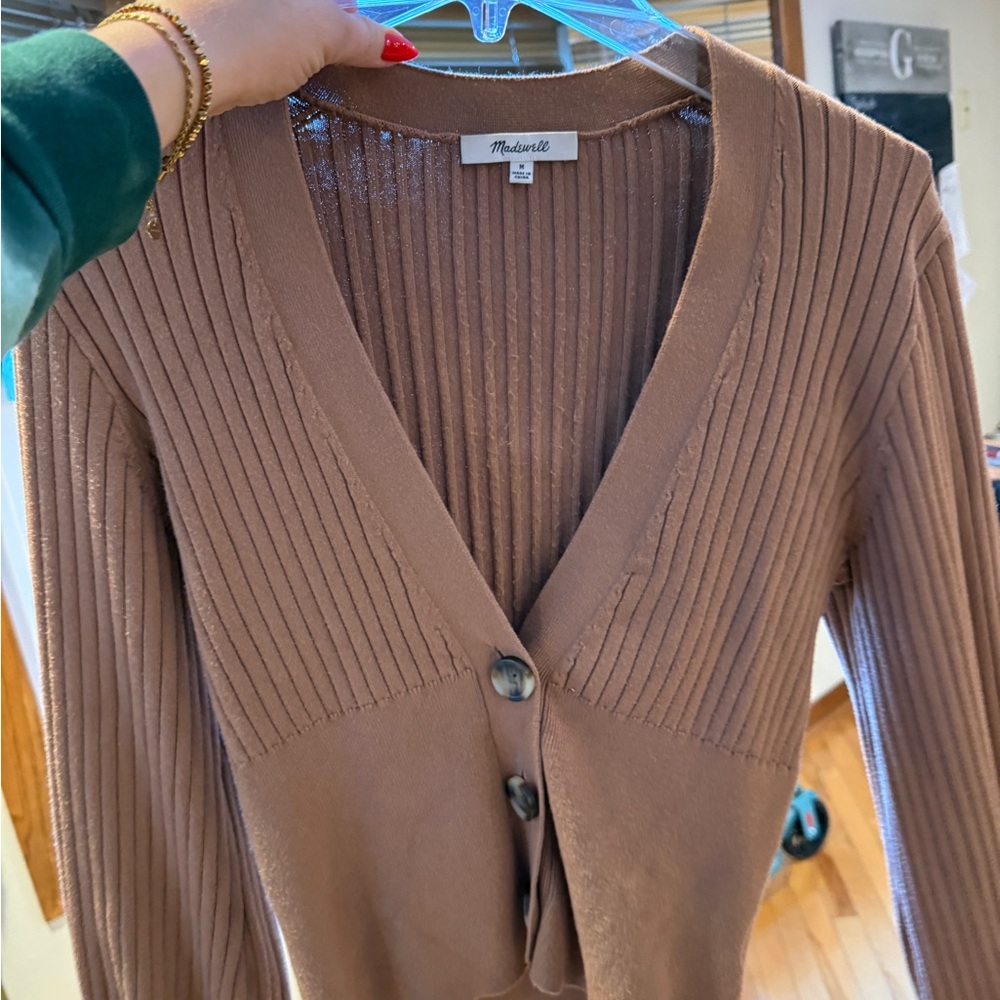 Camel Ribbed Button-Up Cardigan - Picture 2 of 2